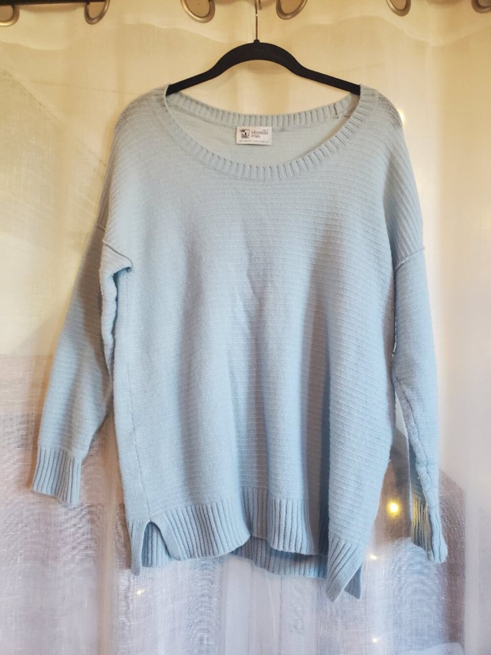 Johnstons of Elgin cashmere sweater, made in Scotland, ice blue